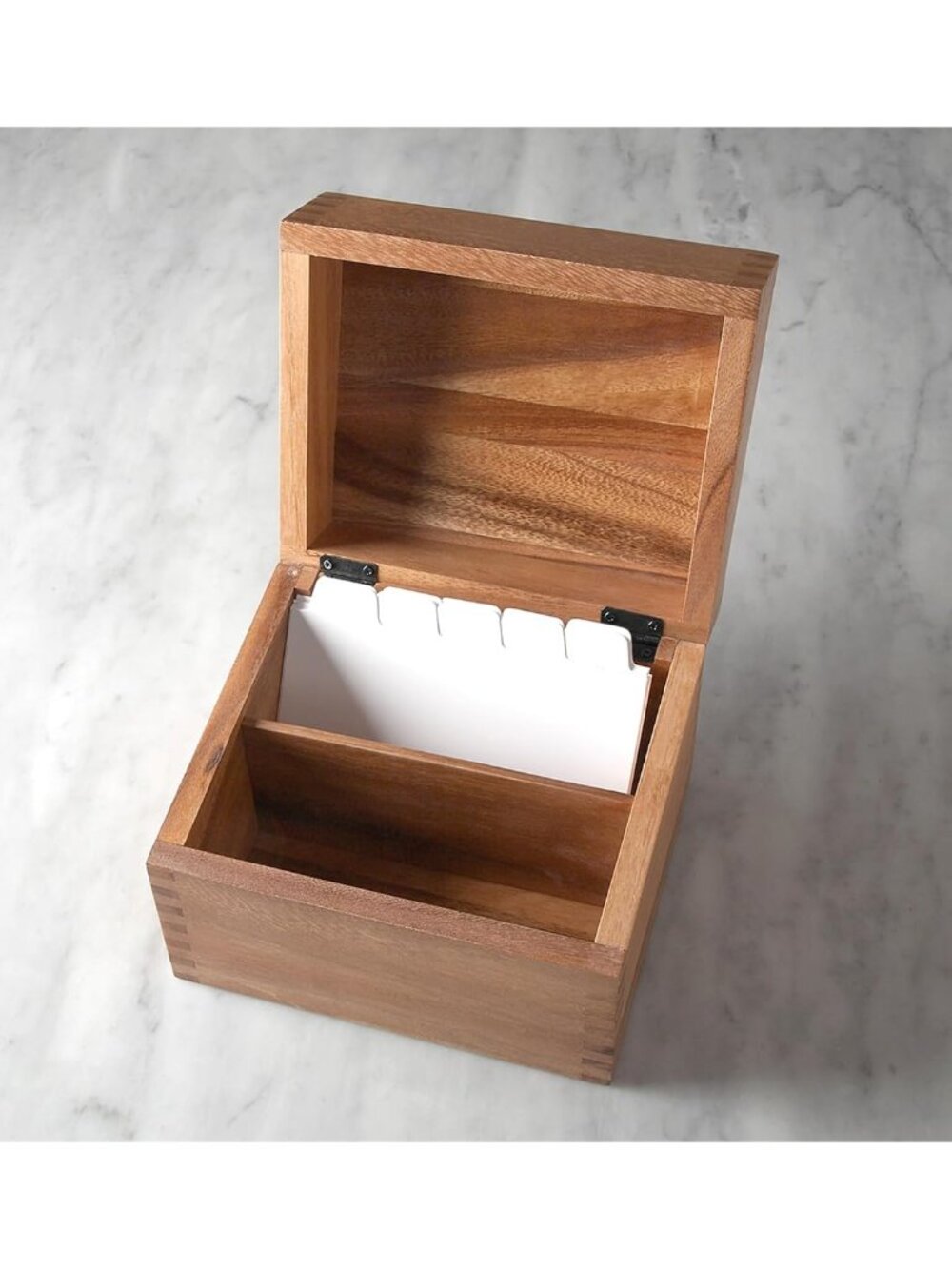 Acacia Wood Recipe Box with Divider Tabs, 2 Compartment, Single | Includes Divid - Picture 2 of 7